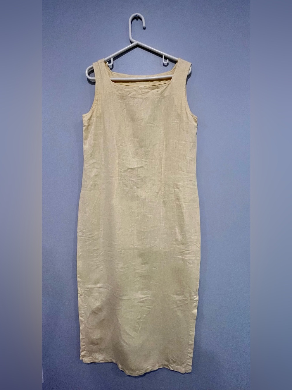 Vintage 100% Linen Sleeveless Shift Dress Yellow Size S Made in USA
